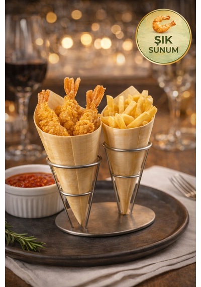 50'li Pkt Medium Bambu Sunum Korneti 12,5x7 Cm Doğal Sunum Külahı Kokteyl Catering Finger Food Sunumluk