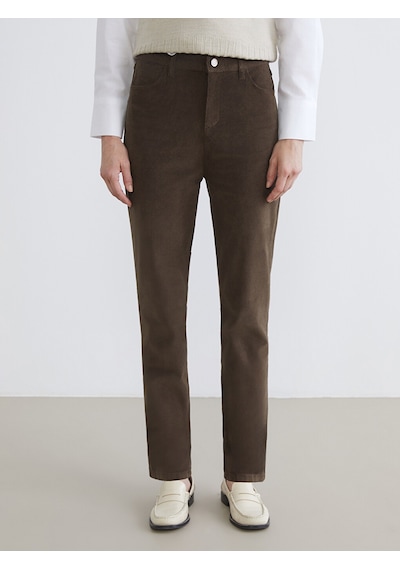 Lcwaıkıkı Classic Kahverengi Dar Fit Kadife Kadın Pantolon