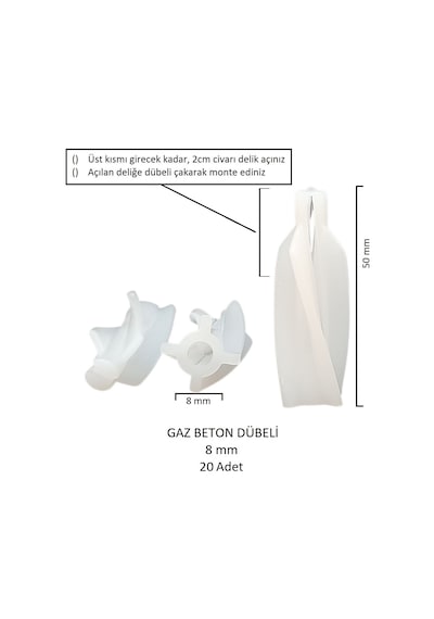 Gaz Beton Ytong Dübeli 8 Mm 20 Adet