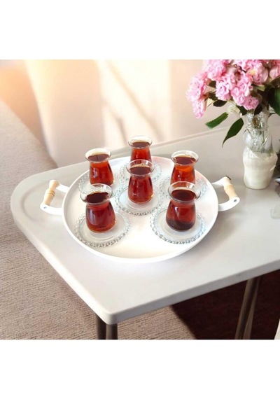 Eceaksesuar Ahşap Kulplu Metal Tepsi Çay Tepsisi 4'lü 50, 40, 37, 30 Cm Kahve Tepsisi Sunum Tepsi Seti Beyaz 50 X 3 Diğer