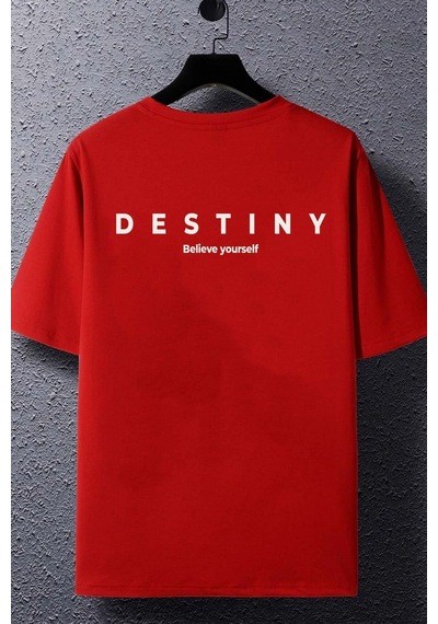 Unisex Destiny Baskılı T-shirt Kırmızı