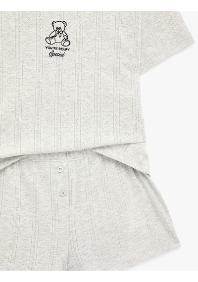 Koton Kısa Kollu Bisiklet Yaka Ayıcık Detaylı Şortlu Pijama Takımı Gri Melanj 6slk40143mk Koton Kısa Kollu Bisiklet Yaka Ayıcık Detaylı Şortlu Pijama Takımı Gri Melanj 6slk40143mk