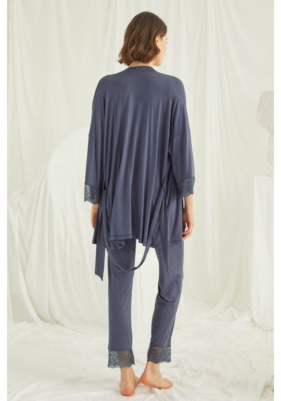 Burdagel Monamise Kadın Lacivert Hamile Lohusa Sabahlıklı Pijama Takım 184