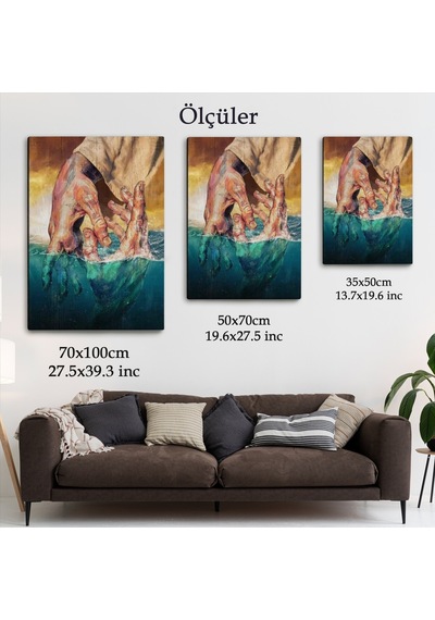 İsa'nın Yardımı Hrıstiyan Hediyesi Dekoratif Duvar Tablosu-6116 35 X 50