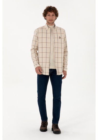 U.S. Polo Assn. Erkek Krem Kareli Uzun Kollu Regular Gömlek 50316617-VR182