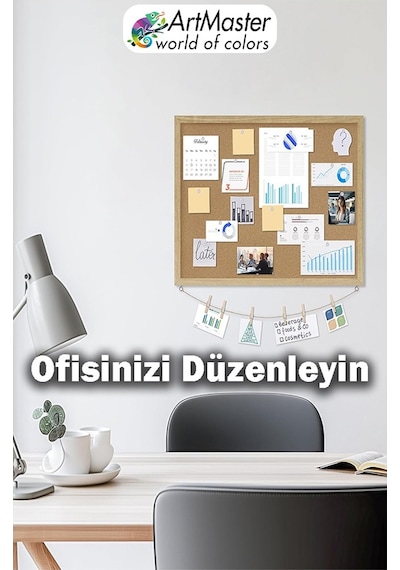 Mantar Pano Ahşap Çerçeve Duvara Monte 45x60 Cm 1 Adet Harita Çivisi Hediyeli Dekorasyon Mantar Çerçeve Evde Okulda Büro 45 x 60 CM