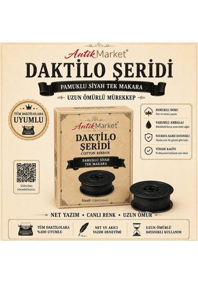 Antik Market Daktilo Şeridi Siyah Tek Makaralı