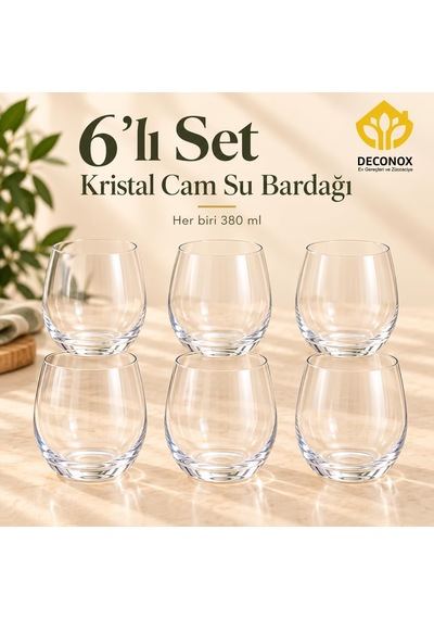 Kristal Cam Su Bardağı Seti 6'li, Her Bardak 380 Ml, Şeffaf Yuvarlak Meşrubat, Limonata Ve Meyve Suyu Bardağı Diğer