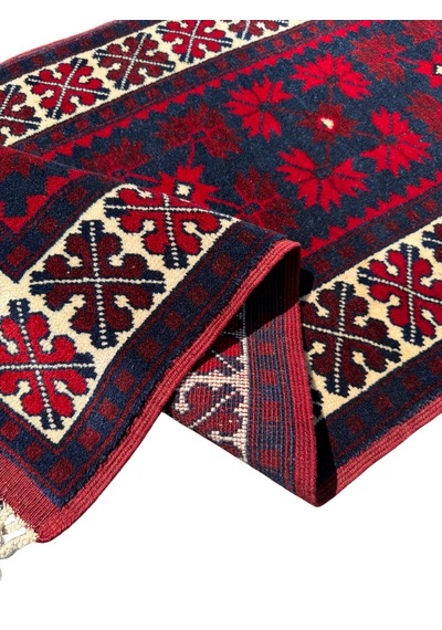 El Dokuma Sıfır Yağcıbedir Halısı 60x145 Kök Boya Yün Yolluk Kırmızı
