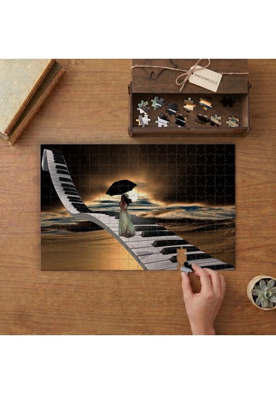 Deniz Senfonisi - Piyano Tuşları Tasarımı 240 Parça Ahşap Puzzle Ahşap Kutuda Mpy10228