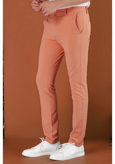 Efor Slim Fit Beli Lastikli Gofre Kumaş Mercan Spor Pantolon P 1126 Mercan