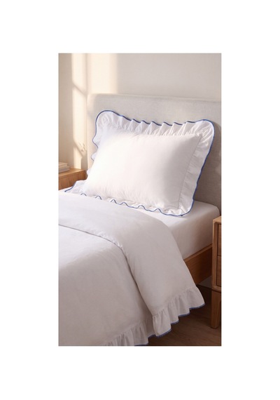 %100 Pamuk Overloklu Fırfırlı Tek Kişilik Nevresim Takımı Lastikli Çarşaflı 160x200 Cm Mavi - 904799828 Mavi