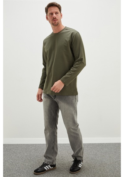 Fullamoda Baskılı Bisiklet Yaka Sweatshirt Koyu Yeşil