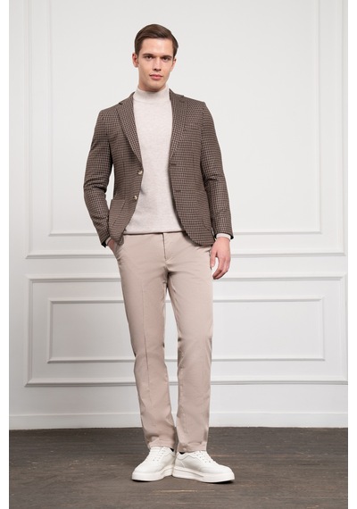 Morven Erkek Kahve Dokuma Slim Fit Dar Kesim Mono Yaka Ceket 25ks002002400 Kahve