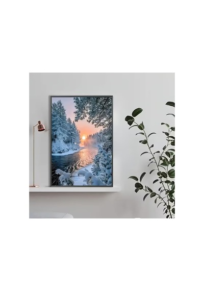 Elmas Boyama Seti - Karlı Nehir Manzarası Tam Yuvarlak Taşlı Dıy 30x40 Cm