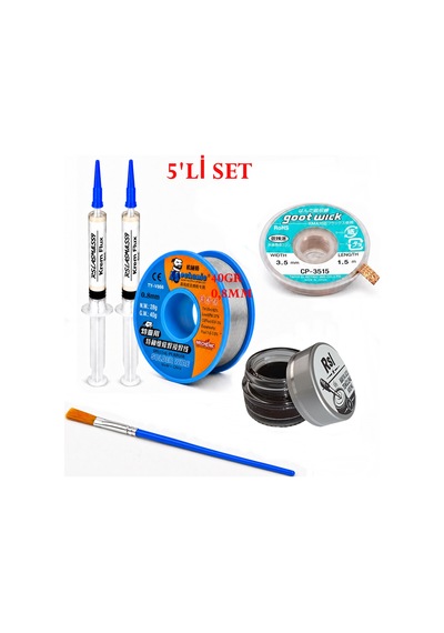 Lehimleme Seti 0,8 Mm 40 Gr Lehim Teli 2 Li Flux Cp-3515 Lehim Fitili Havya Ucu Temizleme Kremi Fırça Seti St05