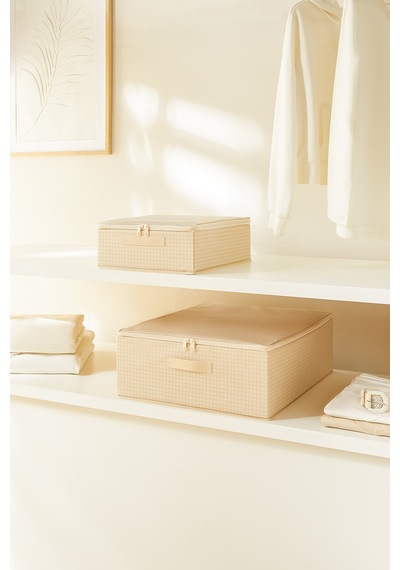Home Wave 2'li Bej Pötikare Destekli Kutu Hurç Set 31 X 38 X 12 + 45 X 55 X 18 Cm