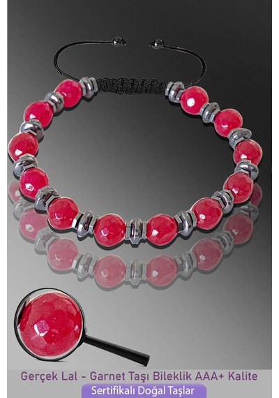 Sertifikalı Silver Hematitli Lal Garnet Taşı Bileklik - Ayarlamal Çok Renkli
