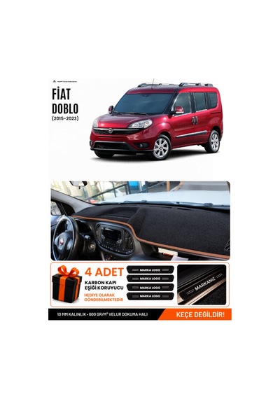 Fiat Doblo Tam Kapalı 2015-2023 Uyumlu Torpido Örtüsü - Siyah Kahverengi