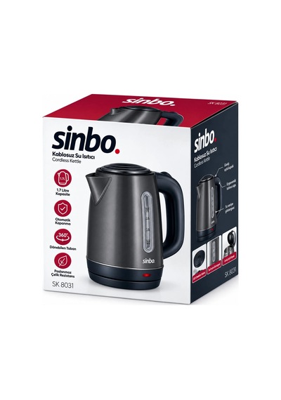 Ers- Gri Çelik Kettle Su Isıtıcısı Kablosuz Kullanım 1.8lt 360 Derece Dönebilme Otomatik Kapanma Sk-8031