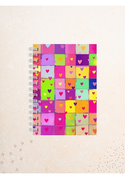 Renkli Kalpli Pop-art Defter 60 Yaprak / 120 Sayfa Çizgisiz Tel Spiralli Çok Renkli