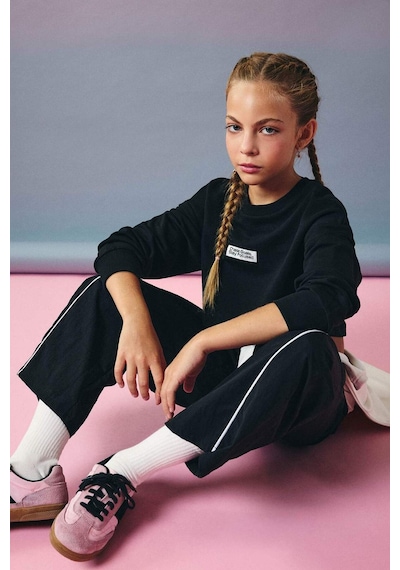 Defacto Kız Çocuk 2li Takım Relax Fit Bisiklet Yaka Baskılı Sweatshirt Atlet F2797a825aubk81 Siyah