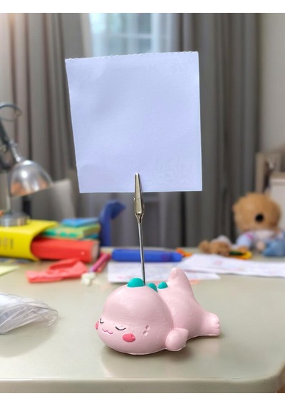 Sevimli Yorgun Pembe Dinozor Temalı Fotoğraf Not Tutacağı Ofis Masası Not Tutucu Hediyelik Pembe