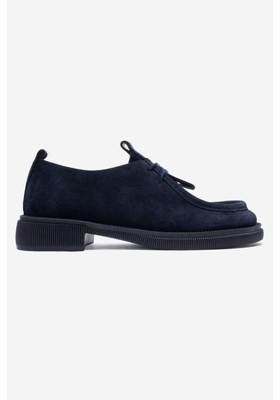 Luvi Shoes Band Lacivert Süet Hakiki Deri Bağcıklı Kadın Loafer Ayakkabı