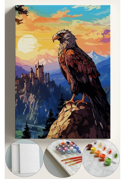 Sayılarla Boyama Seti Numaralı Tuval Fırça Boya 40x50 Cm - Dağlarda Kartal