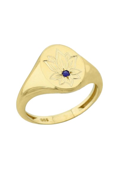Safir Taşlı Lotus Çiçeği Altın Yüzük