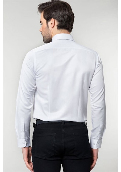 Tudors Slim Fit Dar Kesim Düz Erkek Gömlek-19029 Beyaz