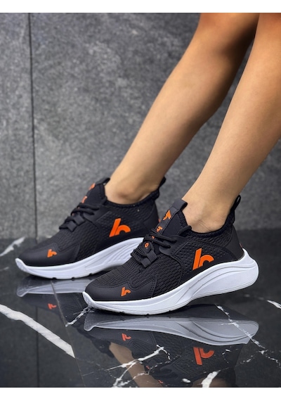 Bağcıklı Unisex Çocuk Spor Ayakkabısı-siyah-orange-322 Siyah - Turuncu