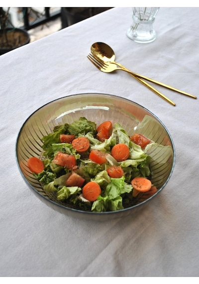 20 Cm Cam Salata Tabağı Füme Salata Kasesi Orta Boy Tabak 2-3 Kişilik Beyaz