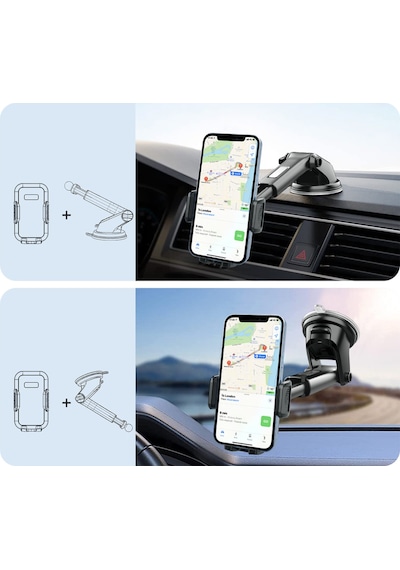 Araç İçi Telefon Tutucu Vantuzlu Teleskopik Kollu 360 Döner Cam Ve Torpido Uyumlu Telefon Standı 26668199
