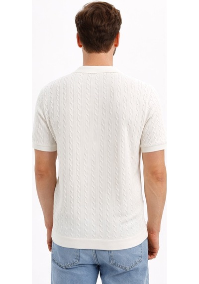 Cazador Erkek Polo Yaka Desenli Triko T-shirt 34215 Ekru Ekru