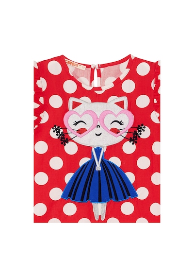 Denokids Puantiye Kedicik Kız Çocuk Poplin Elbise Kırmızı