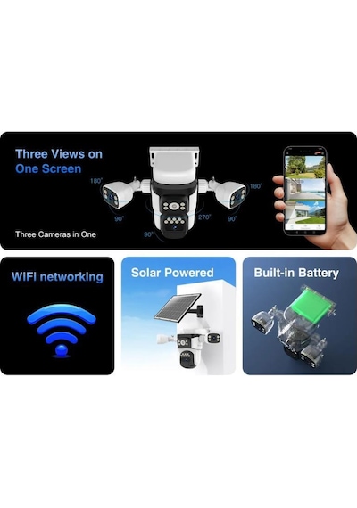 Vstarcam Cb621sr 3 Kameralı 6mp Güneş Panelli Solar Wifi Ptz Kamera