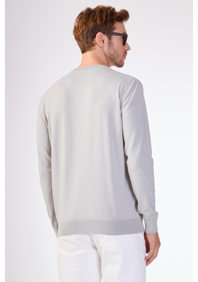Dufy %100 Pamuk Bisiklet Yaka Düz Renk Slim Fit Erkek Triko Gri