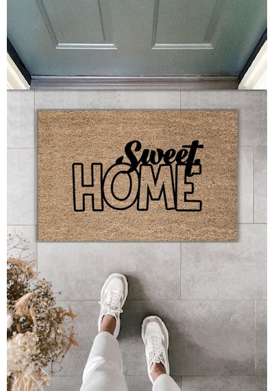 Rugmood Modern Dijital Baskı Paspas - Sweet Home Paspas - Kapı Önü Paspası 70x45cm Kahverengi