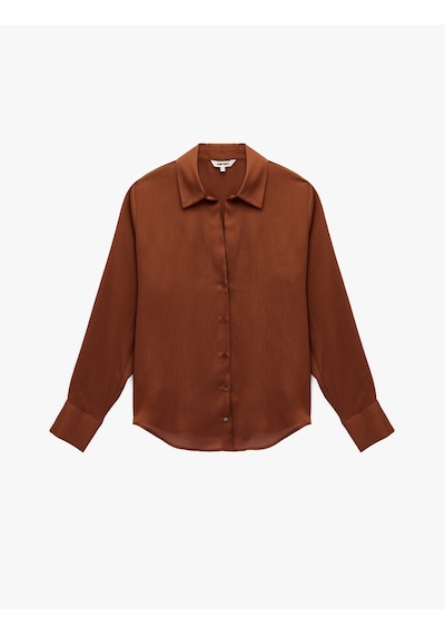 Koton Regular Fit Uzun Kollu Klasik Yaka Saten Gömlek Kahverengi 6sak60125pw Kahve