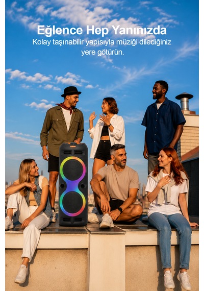 Taşınabilir Mikrofonlu 60w Led Işıklı Bluetooth Karaoke Hoparlör Set