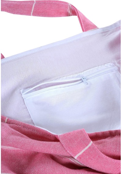 Bags Kumaş Çizgili Kol Çantası Pamuklu Plaj Çantası Pembe