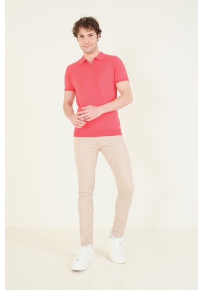 Giyim Dünyası Erkek Yarım Fermuarlı Polo Yaka Merserize T-shirt Mercan 001