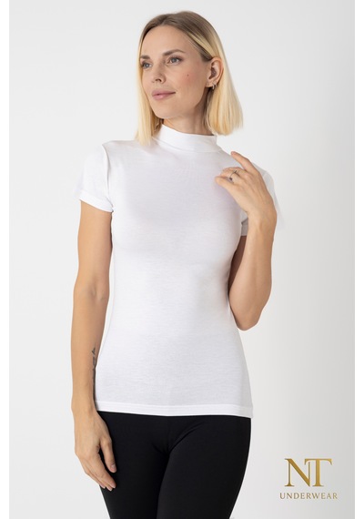 Nt Underwear Kadın Bambu Balıkçı Yaka Yarım Kol Body - T-shirt Hafif, Rahat Ve Şık Beyaz