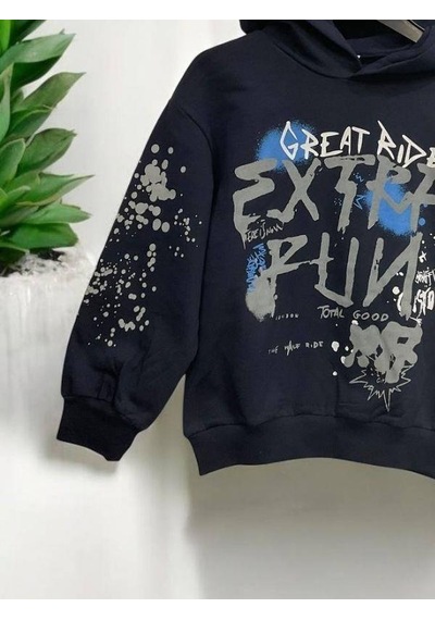 Nk Kids Erkek Çocuk Pamuklu Orta Kalınlıkta Kapüşonlu Sweatshirt-15449 Lacivert