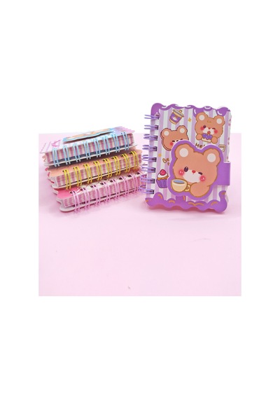 Hello Bear Cırtlı Cep Boy Sevimli Ayıcık Mini Not Defteri 7x8 Cm - Mor