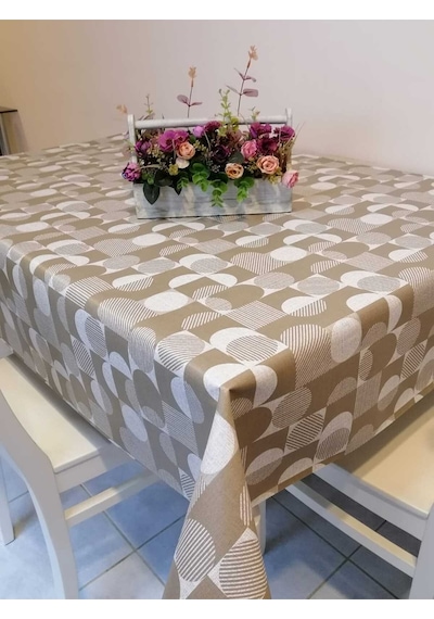 Elyaflı Pvc Muşamba - Desenli Silinebilir Masa Örtüsü Fnt12191 Kahverengi