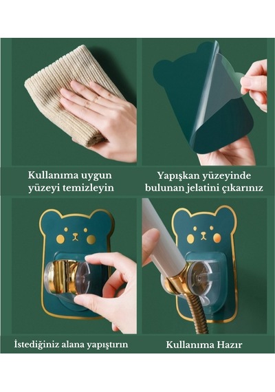 Hayvan Figürlü Yapışkanlı Duş Başlığı Tutucu Hareketli Banyo Duş Askısı 11 cm