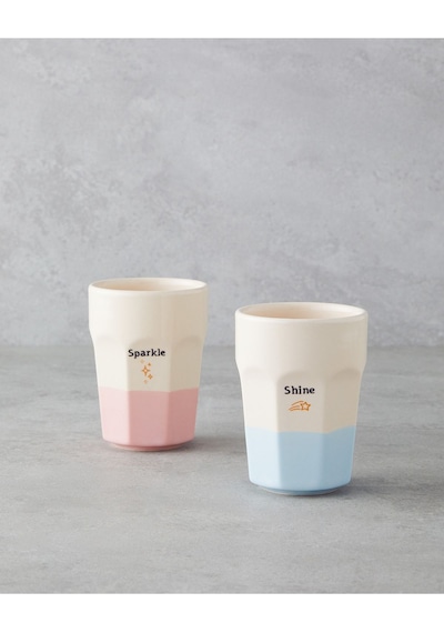 Shine Day Seramik 2'li Bardak 280 Ml Pembe - Mavi Diğer