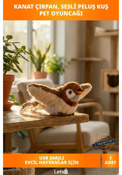 Şarjlı Peluş Uçan Kuş Oyuncak Kediler İçin Eğlenceli Av Aracı